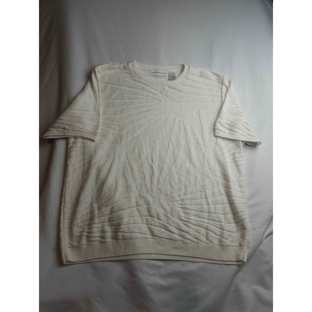 Alfred Dunner Cream White Textured Knit Short Sleeve Sweater XL Women